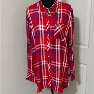 NWT Talbots Vibrant Red and Blue Plaid Shirt